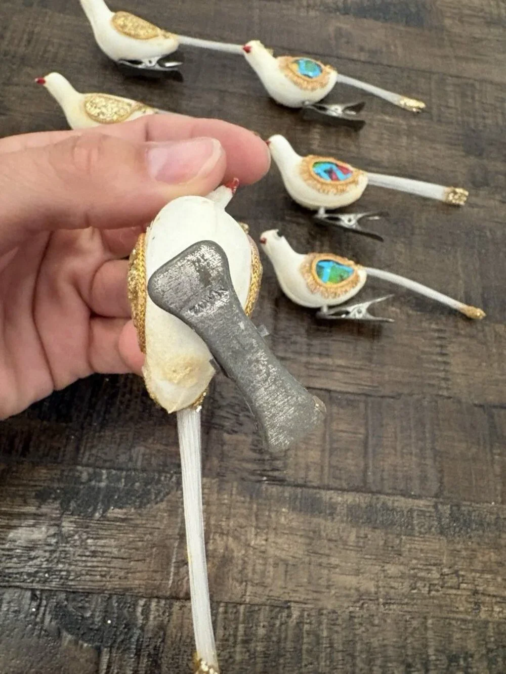 Vintage Birds Dove Christmas Ornaments Flocked Glitter 7.5